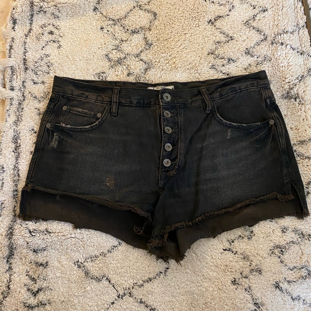 Free People Black Charcoal Denim Shorts
